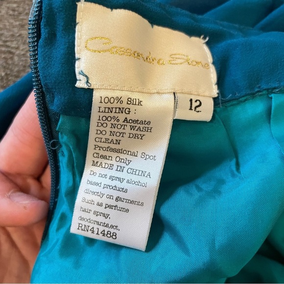 Cassandra Stone Vintage 100% Silk Teal Chiffon Wide Leg Pants with Beaded Waist - Picture 4 of 7